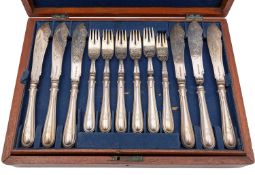 A Victorian cased set of eighteen silver fish knives and forks, John Gilbert, Birmingham 1874,