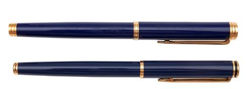 A Waterman 'Ideal' fountain pen, with blue enamel cap and barrel, gilt clip and fittings,