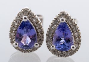 A pair of tanzanite and diamond earrings,