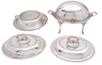 A group of late 19th century silver plate table wares to include, a turn over breakfast dish,