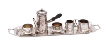An Edward VII silver dolls house coffee set, Cornelius Desormeaux Saunders, James Hollings,