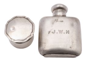 An Edward VII silver miniature hip flask, William Hutchinson, Chester 1902, of square form,