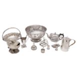 A mixed group of late 19th century silver plated wares to include, a part fluted rose bowl,