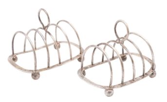 A pair of George V silver five bar wire work toast racks, S W Goode & Co, Birmingham 1919,