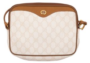 Gucci Anniversary Collection A tan leather and cream canvas shoulder bag canvas 'GG' body tan