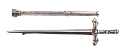 A Scottish silver kilt pin, maker Robert Allison, Edinburgh 1969, in the form of a sword,