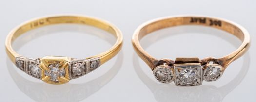 Two diamond rings, including a diamond five-stone ring, total estimated diamond weight ca. 0.