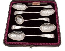 A matched cased set of silver spoons,