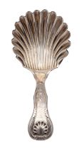 A Victorian silver caddy spoon, James Wright, Edinburgh 1859, with shell bowl Kings pattern,