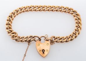 A 9ct gold curb link bracelet, composed of curb links, with a padlock clasp, stamped 375, 17cm long,