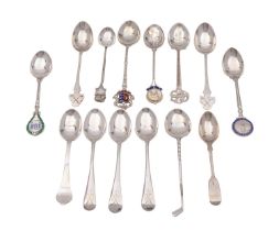 A collection of silver prize teaspoons, various dates and makers, mostly golf related, 200grams,