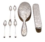 A set of six 18th Century silver teaspoons, maker's mark rubbed out, probably London 1794,