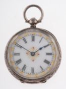 A Victorian silver pocket watch, the dial with black Roman numerals and gilt decoration,