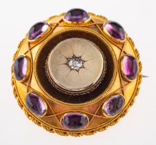 A Victorian diamond and amethyst brooch,