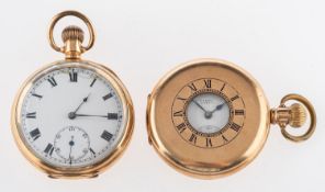 Dennison two gold plated pocket watches a gold-plated half-hunter pocket watch with the case signed
