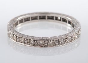 A diamond set half eternity ring, half set with single-cut diamonds, ring size O, total weight ca.