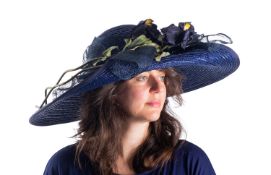 A Sandra Phillips 'Monet' blue straw hat with original labels,
