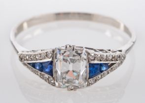 An Art Deco rectangular mixed-cut diamond ring,