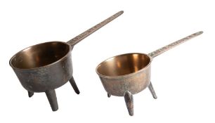 Two 18th century bronze skillets, one signed 'Robt Street & Co V' , the other 'T P.