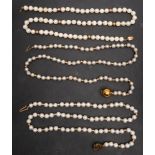 Three single-strand, cultured pearl necklaces,