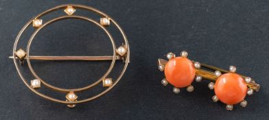 Two seed pearl brooches, including a circular, openwork brooch, diameter ca. 3.