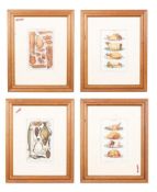 A set of four coloured prints, entitled 'Poultry', 'Bacon and Ham', 'Fish' and 'Joints',
