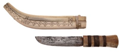 An early 20th century Inuit reindeer bone and steel knife,