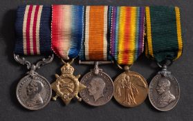 A WWI Military Medal miniature group of five, Military Medal, 1914-15 Star, War Medal,