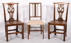A pair of George III elm chairs, circa 1770; with solid seats, 93cm high,