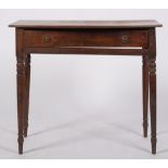 A George IV mahogany bow-fronted side table; with an overhanging top,