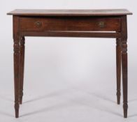 A George IV mahogany bow-fronted side table; with an overhanging top,