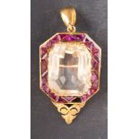 An octagonal, step-cut citrine and calibre-cut probably amethyst brooch/ pendant,
