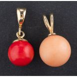 Two Ukrainian coral pendants, including one of light orangey pink hue, length (inc bale) ca. 2.