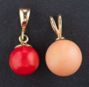 Two Ukrainian coral pendants, including one of light orangey pink hue, length (inc bale) ca. 2.