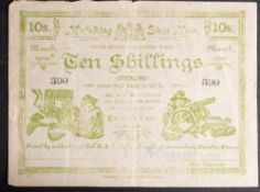 Mafeking Siege money ten shilling note no 390.