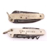 Two mid 20th century Girl Guide pocket knives, in the style of Royal Navy jack knives,