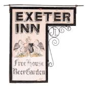 A mid 20th century double sided Public House sign for 'Exeter Inn. Free House.