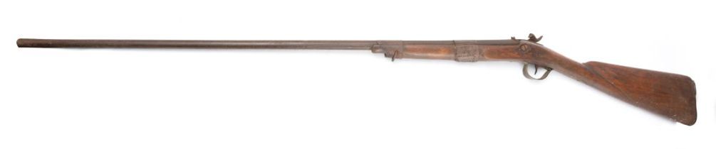 A 9th century percussion cap musket, 147cm long (poor condition),
