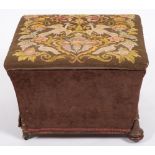 A Victorian sarcophagus shaped square ottoman,