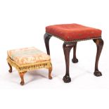 A mahogany and upholstered dressing table stool in George III style,