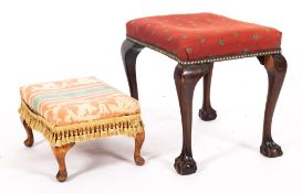 A mahogany and upholstered dressing table stool in George III style,