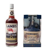 A boxed flagon of Lamb's Navy Rum with lithograph portrait of HMS Warrior, 750ml, 40% vol,