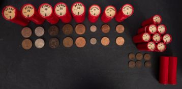 A quantity of British coins in collector tubes including Farthings.