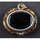 A sardonyx, black enamel and hairwork mourning pendant,