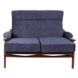 A beech and blue upholstered lounge suit