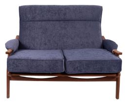 A beech and blue upholstered lounge suit