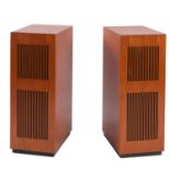 A pair of rectangular teak music speaker