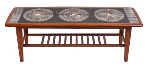 A teak and tile topped coffee table, ret