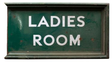 A Southern Railway wooden framed double sided enamel station sign 'Ladies Room',