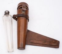 A Victorian silver mounted glass hunting flask in leather case, maker W & G Neal, London, 1892,
